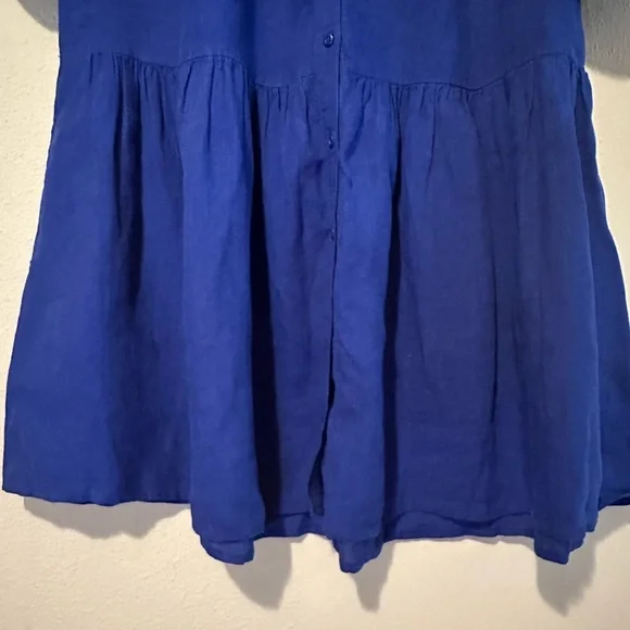 A Piece Apart Linen Cotton Tiered Moya Mini Dress in Cobalt Blue Size Medium